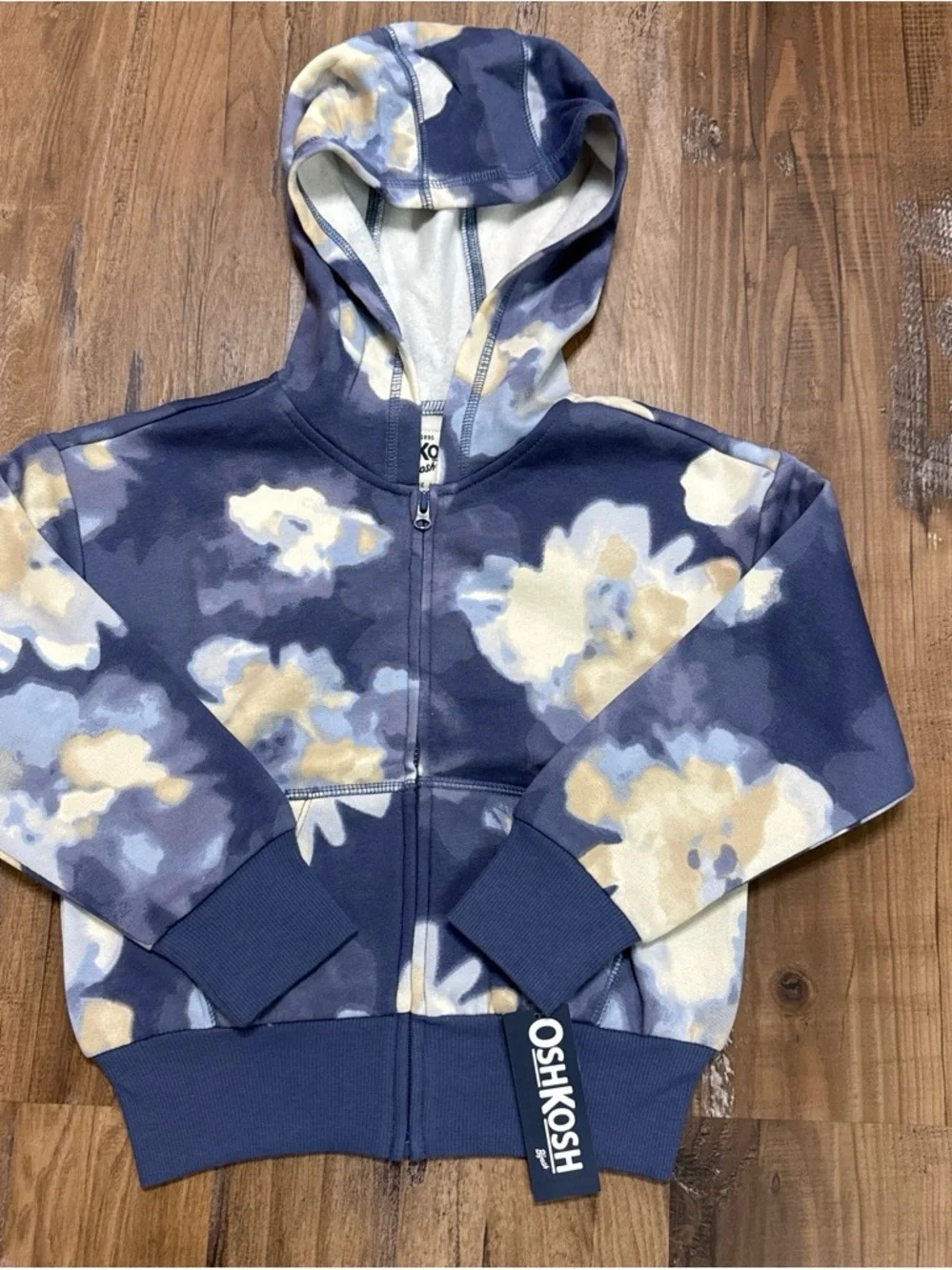 OshKosh B'gosh Navy Floral Full-Zip Hoodie with Cream & Light Blue Blooms
